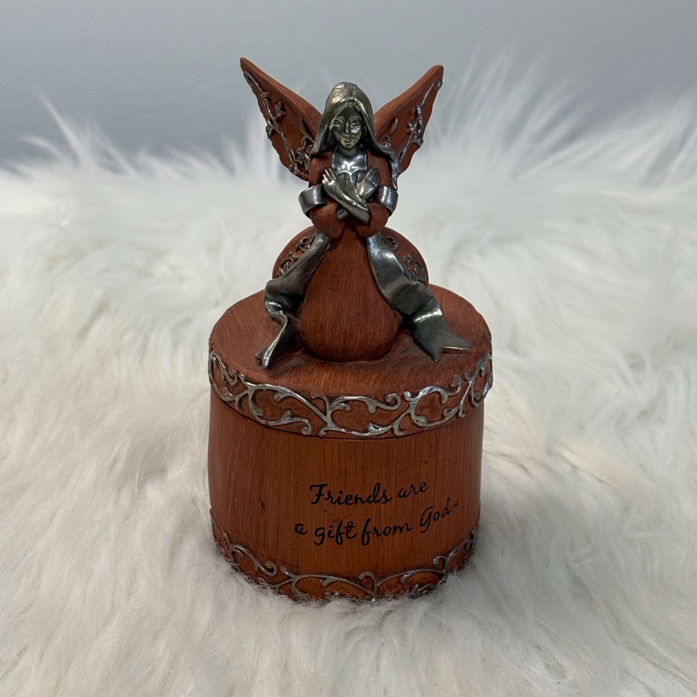 Source Unknown Brown & Silver Angel Keepsake Box